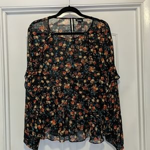 Ruffled Chiffon Floral Flowy Shirt